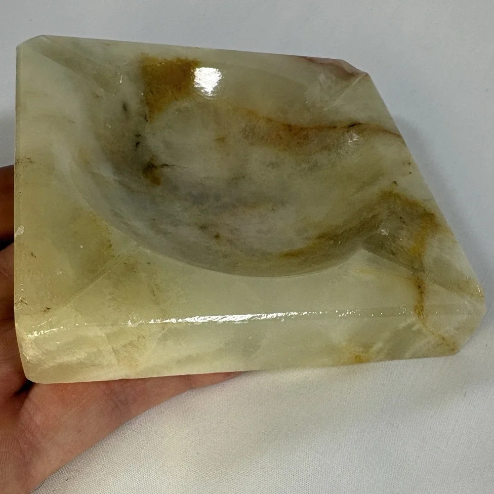 VINTAGE ASHTRAY SOLID MARBLE TAN BROWN LARGE HEAVY 4in Square S2-371